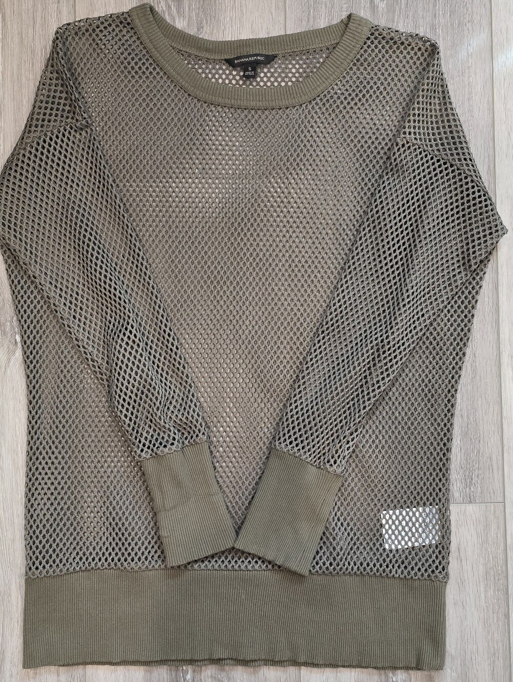 Banana Republic Olive Green Fishnet Mesh Knit Sweater Pullover Size S